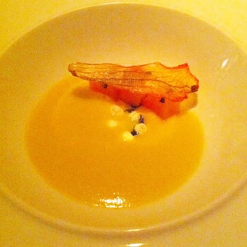 Commis - soup of young potimarron, sheeps milk with peach and basil. oh my damn! so complex and awesome - New American Near Me - Oakland, California Commis - soup of young potimarron, sheeps milk with peach and basil. oh my damn! so complex and awesome - New American Near Me - Oakland, California
