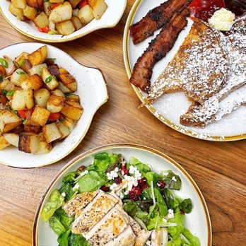 The Speckled Egg PGH - The Grove salad with chicken, Heritage Craft Bacon,  Homefries, Brown Butter French Toast - Breakfast & Brunch Near Me - Pittsburgh, Pennsylvania
