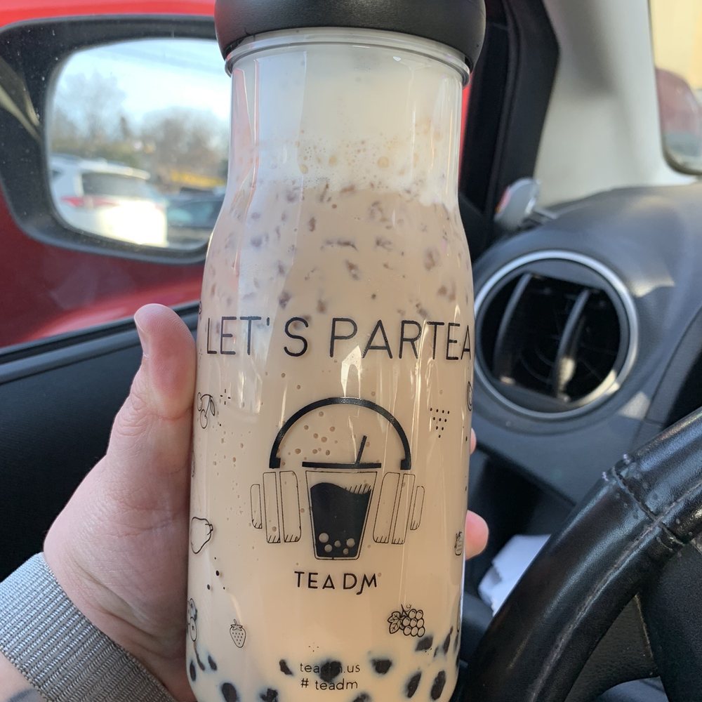 TeaDM Mini - Lavender milk tea with honey boba and sea salt cream in their reusable bottle. A total deal PLUS reduces waste! - Bubble Tea Near Me - Vienna, Virginia