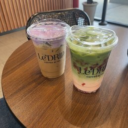Ube cheese coffee, strawberry matcha latte Ube cheese coffee, strawberry matcha latte