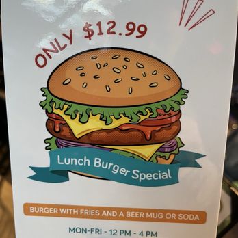 The Yard Haledon - 12.99 Lunch Burger Special BURGER WITH FRIES AND A BEER MUG OR SODA MON-FRI - 12 PM - 4 PM - Sports Bars Near Me - Haledon, New Jersey