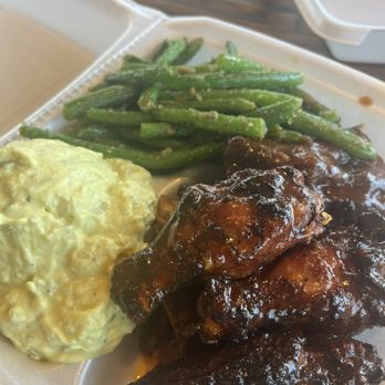 Dave's BBQ - 2 meat platter smoked wings rip tips green beans and potato salad - Barbeque Near Me - Virginia Beach, Virginia Dave's BBQ - 2 meat platter smoked wings rip tips green beans and potato salad - Barbeque Near Me - Virginia Beach, Virginia