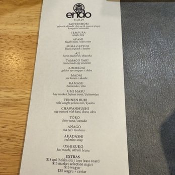 Sushi Endo - November 2024 menu - Sushi Bars Near Me - Austin, Texas