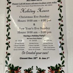 Thompson's Seafood - 2023 Holiday Hours and Party Platters