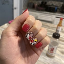 Elation Nail & Spa - Full set with colored acrylic and freehand design.