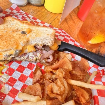 The Cardinal - Waygu Patty Melt was delicious! Fries are so good and house made chips crispy! Yum! - Burgers Near Me - Boone, North Carolina