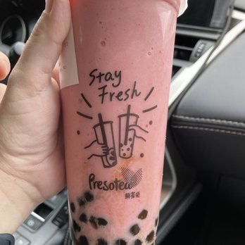 Presotea Utah - Strawberry Cloud, minus the "cloud", add boba. - Bubble Tea Near Me - Midvale, Utah