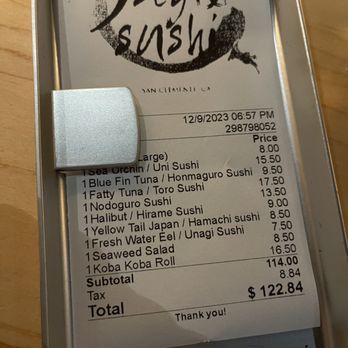 9 Style Sushi - Bill - Sushi Bars Near Me - San Clemente, California