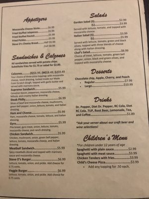 Menu photo 2 Steve-O's Pizza and Pub Mount Vernon, TX Menu photo 2 Steve-O's Pizza and Pub Mount Vernon, TX