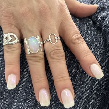 Red Bottle Nail Bar - White Elephant powder dip with rainbow chrome overlay - Nail Salons Near Me - University Place, Washington Red Bottle Nail Bar - White Elephant powder dip with rainbow chrome overlay - Nail Salons Near Me - University Place, Washington