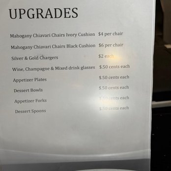 Canyon View Event Center - Upgrade charges on chairs , plates , bowls , forks & spoon ( all the other venues we visited did not have this ) - Venues & Event Spaces Near Me - San Ramon, California