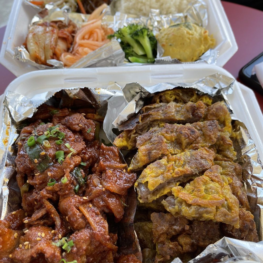 Spoon Bunsik - Combo Plate with 2 choices. Meat jun and Spicy pork. - Korean Near Me - Ewa Beach, Hawaii Spoon Bunsik - Combo Plate with 2 choices. Meat jun and Spicy pork. - Korean Near Me - Ewa Beach, Hawaii