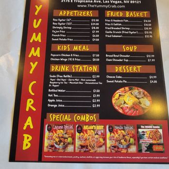 The Yummy Crab - Back of menu - Nov 2023. - Seafood Near Me - Las Vegas, Nevada The Yummy Crab - Back of menu - Nov 2023. - Seafood Near Me - Las Vegas, Nevada