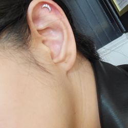 Faythe In Needles - Got my helix pierced with their Titanium CZ Moon