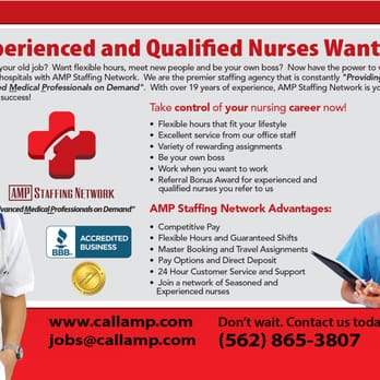 AMP Staffing Network - They are always hiring nurses.  Many jobs openings! - Employment Agencies Near Me - Cerritos, California