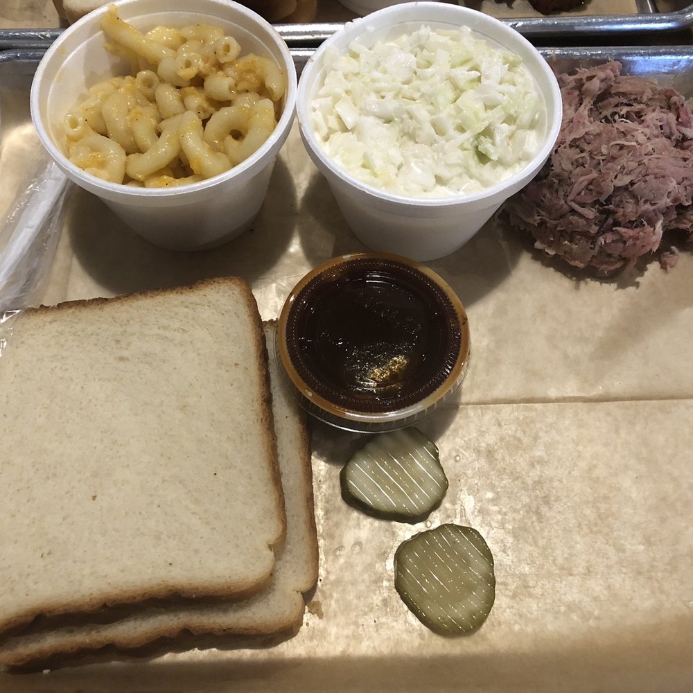 Holy Smokes BBQ And Catering - Pulled Pork (with Sweet and Smokey Sauce), Cole Slaw, Mac and Cheese. This is their pulled pork dinner plate. - Barbeque Near Me - Dublin, Georgia Holy Smokes BBQ And Catering - Pulled Pork (with Sweet and Smokey Sauce), Cole Slaw, Mac and Cheese. This is their pulled pork dinner plate. - Barbeque Near Me - Dublin, Georgia