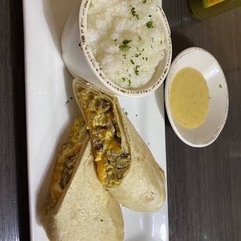 Wake Up Café - Breakfast burrito with grits - American Near Me - New Smyrna Beach, Florida Wake Up Café - Breakfast burrito with grits - American Near Me - New Smyrna Beach, Florida