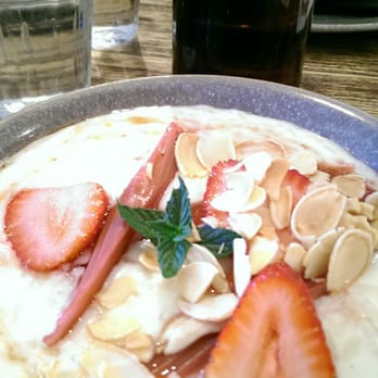 Larder - Vanilla rice pudding with rhubarb, strawberries & almonds (Veg, Gluten free & dairy free) - and absolutely delicious! - Coffee & Tea Near Me - Daylesford, VIC Larder - Vanilla rice pudding with rhubarb, strawberries & almonds (Veg, Gluten free & dairy free) - and absolutely delicious! - Coffee & Tea Near Me - Daylesford, VIC