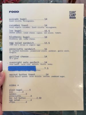 Menu photo 7 Surf Camp Coffee East Honolulu, HI