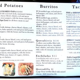 Papa Loca's food truck menu, which is located at Area 61 Tap House in Merlin