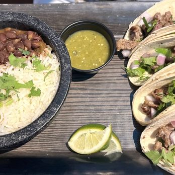 Cabos Cantina - Cabo's STREET TACOS (4) with Lime RICE & BEANS - Tex-Mex Near Me - Fort Myers, Florida