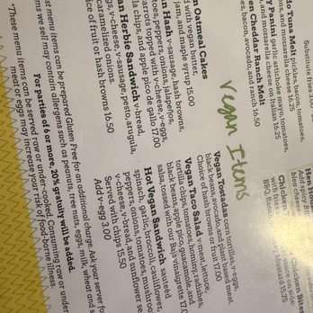 Hen House Eatery - Vegan section of menu - Breakfast & Brunch Near Me - Minneapolis, Minnesota