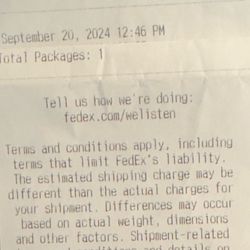 FedEx Office Print & Ship Center - 9/20/2024:  Fed-Ex receipt proving I was here!