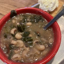 Black eyed peas and greens with some tasty corn bread Black eyed peas and greens with some tasty corn bread
