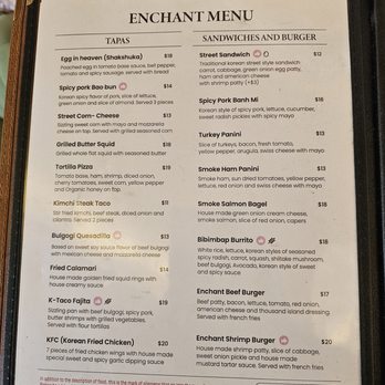 Enchant - Menu as of June 2026 - Asian Fusion Near Me - Los Angeles, California