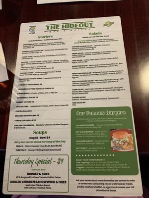 Menu photo 1 The Hideout Clawson, MI