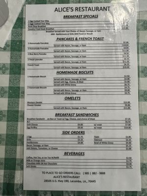 Menu photo 2 Alice's Restaurant Lacombe, LA