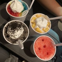 clockwise (from top left): rainbows & clouds, thai paradise, POG w/ condensed milk, cookies & cream clockwise (from top left): rainbows & clouds, thai paradise, POG w/ condensed milk, cookies & cream