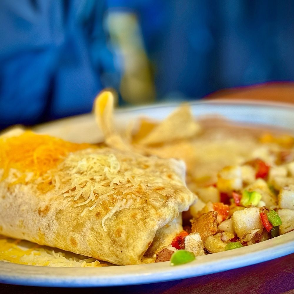 Yosemite Falls Cafe - Chorizo Breakfast Burrito w/country potatoes and yummy beans. 3.5 out of 5. - American Near Me - Fresno, California