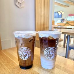 Brown Sugar Latte (left) and Dirty-Horchata Latte Brown Sugar Latte (left) and Dirty-Horchata Latte