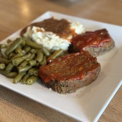 Christine's - MEATLOAF DINNER with mashed potatoes, gravy, and green beans