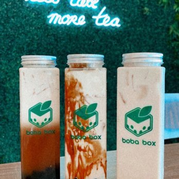 Boba Box - From left to right: Wintermelon Green Milk Tea with boba, Brown Sugar Fresh Milk with boba, and Honey Green Milk Tea with boba - Coffee & Tea Near Me - Monrovia, California Boba Box - From left to right: Wintermelon Green Milk Tea with boba, Brown Sugar Fresh Milk with boba, and Honey Green Milk Tea with boba - Coffee & Tea Near Me - Monrovia, California
