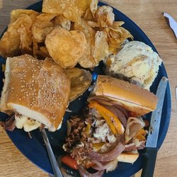 Sawmill BBQ - One of the most delicious sandwiches I have had in a while. The brisket Philly, which is Mondays lunch special. $15.99 w/2 sides
