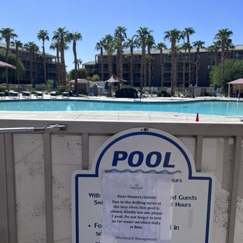WorldMark Indio - Signs stating pool was closed and resort refused to open the pool in the evenings after construction people were gone - Resorts Near Me - Indio, California
