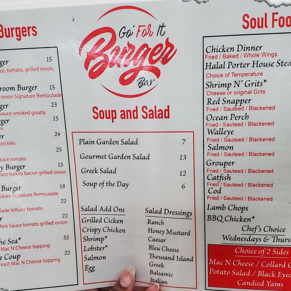 Go For It Burger Bar - menu and prices - Burgers Near Me - Southfield, Michigan Go For It Burger Bar - menu and prices - Burgers Near Me - Southfield, Michigan