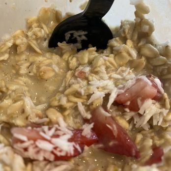 Cosmic Cafe + Smoothie Bar - Oats with strawberry and coconut. - Juice Bars & Smoothies Near Me - Newtown, Connecticut