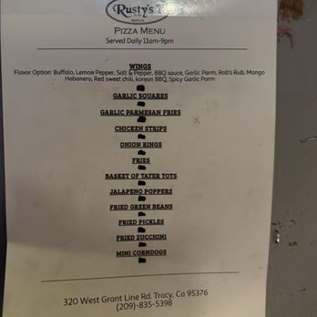 Rusty's - Sides Menu - Bars Near Me - Tracy, California