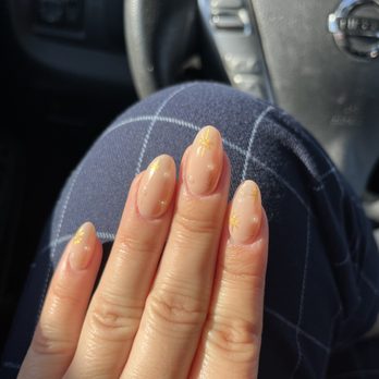 Ame Nail Bar - Gel-X with small pearls and gold star design - Nail Salons Near Me - Costa Mesa, California