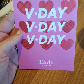Earls Kitchen + Bar - Valentine's day promotional card on table - New American Near Me - Orlando, Florida
