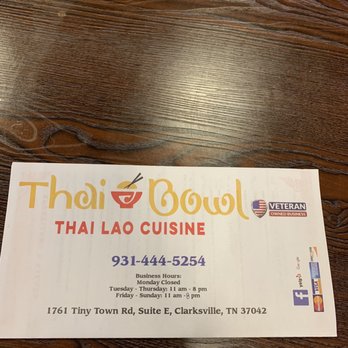 Thai Bowl - Menu cover - Laotian Near Me - Clarksville, Tennessee Thai Bowl - Menu cover - Laotian Near Me - Clarksville, Tennessee