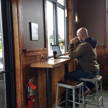 Woods Coffee - High top tables at front window - Coffee & Tea Near Me - Mount Vernon, Washington
