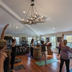 Twisted Dog Yoga - Wine Barrel Barre at Priam Vineyards