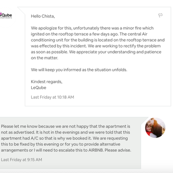 Le Qube - These are all from our conversations regarding the units falsely advertised - Vacation Rentals Near Me - Montreal, Quebec