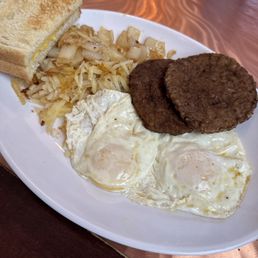 Eggs,sausage hash brown and sourdough toast Eggs,sausage hash brown and sourdough toast