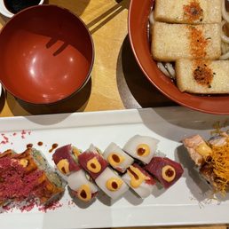 Sumo, yummy yummy, and phoenix rolls, kitsune udon