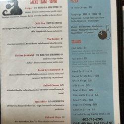 Alley Cats Bowling - Lunch to closing menue